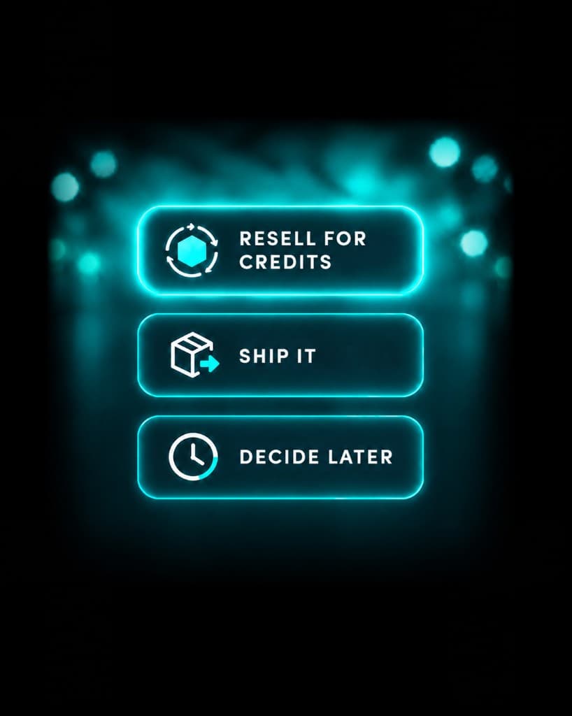 Options to resell for credits, ship it, or decide later