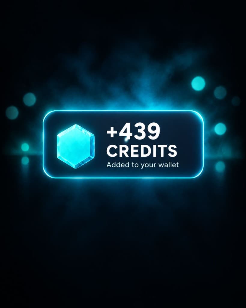 Credits confirmation showing 439 credits added to your wallet