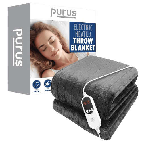 Purus Deluxe Grey Electric Throw Heated Double Over Blanket