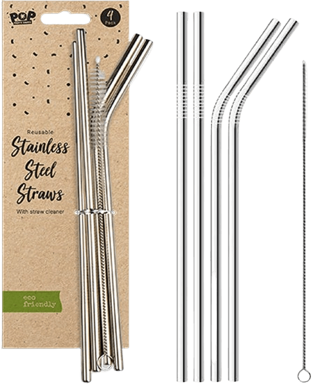 4 x Metal Stainless Steel Reusable Drinking Straws