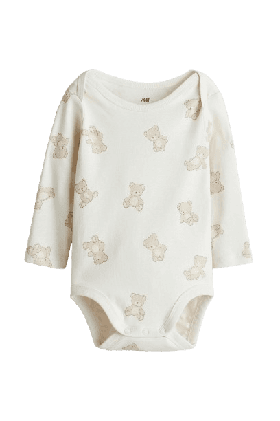 H&M Envelope-neck bodysuit - White/Teddy Bears