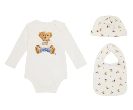 Ralph Lauren Kids Polo Bear Bodysuit, Hat and Bib (3-9 Months)