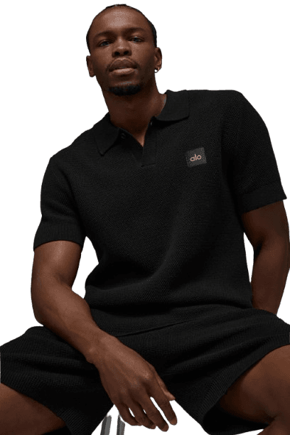 Sports Club Sweater Knit Polo-Black