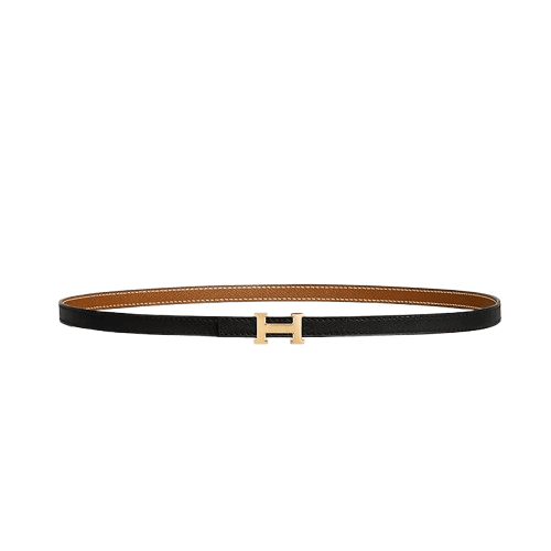 Hermès Mini 5382 Belt Buckle & Reversible Leather Strap 13 mm Yellow Gold / Noir/Gold
