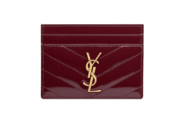 YSL CASSANDRE MATELASSÉ Card Case in Patent Leather - Dark Red Wine