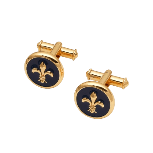 Aspinal of London Fleur De Lis Cufflinks Navy Enamel & 18ct Gold Plated
