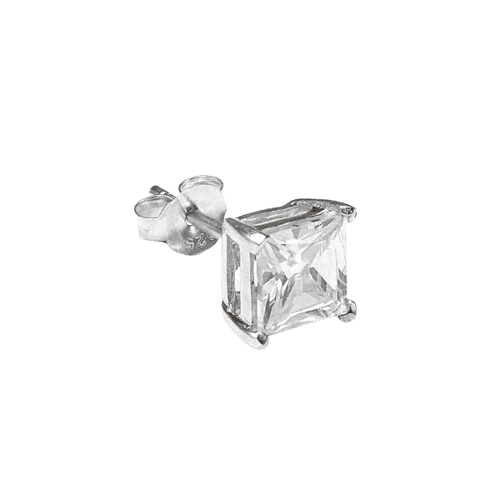 Sterling Silver Square CZ Crystal Mens Single Ear Stud - 6mm