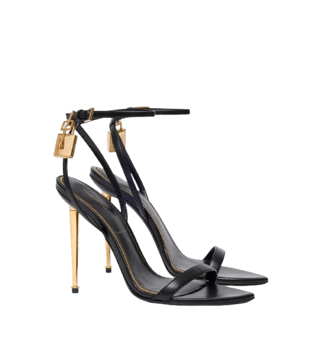 Tom Ford Shiny Leather Padlock Pointy Naked Sandal - Black