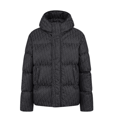 Dior Oblique Hooded Quilted Down Jacket Black Cotton-Blend Jacquard