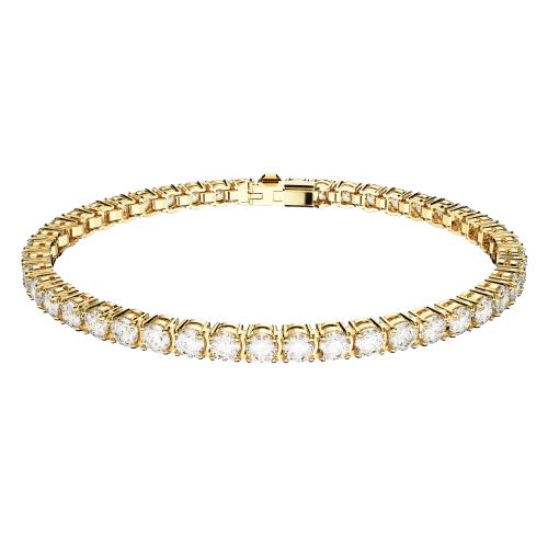 Swarovski Matrix Tennis Bracelet Round cut, White, 18K gold finish