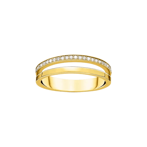 Thomas Sabo Ring Double White Stones Gold 18-Carat Gold-Plating, Sterling Silver