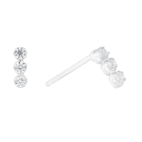 H.Samuel Sterling Silver Cubic Zirconia 3 Stone Stud Earrings