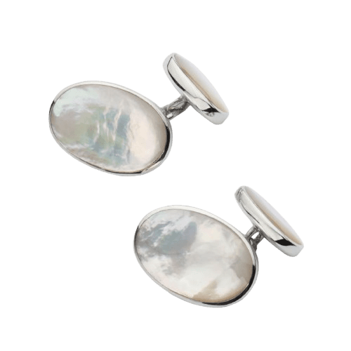 Aspinal of London Oval Sterling Silver Semi Precious Cufflinks Mother of Pearl & Sterling Silver 925
