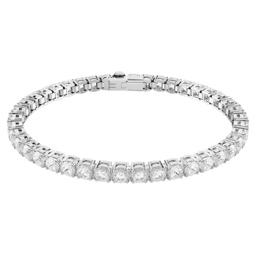Swarovski Matrix Tennis bracelet Round cut, White, Rhodium plated