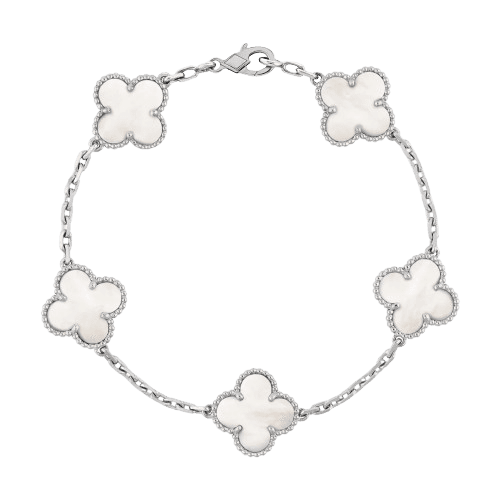 Van Cleef & Arpels Vintage Alhambra Bracelet 5 Motifs Mother of Pearl 18K White Gold - Preloved