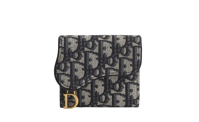 Dior Saddle Lotus Wallet Blue Dior Oblique Jacquard