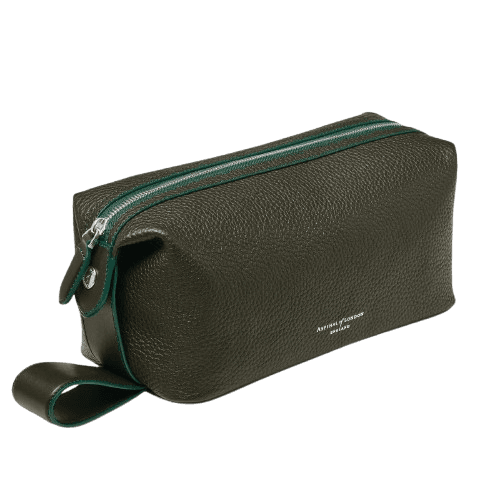 Aspinal of London Reporter Wash Bag Forest Green Pebble