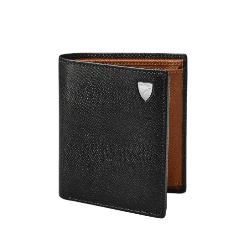Aspinal of London ID & Coin RFID Wallet Black & Tan Saffiano