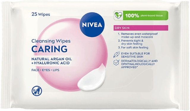 NIVEA Caring 3-in-1 Cleansing Face Wipes for Dry Skin