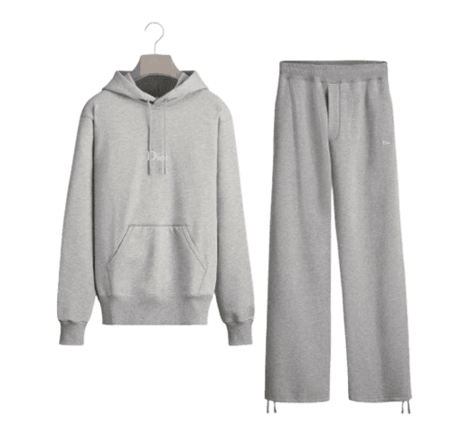 Dior Gray Cotton Fleece Tracksuit Bundle - Track Pants + Hooded Sweatshirt with Dior Embroidery