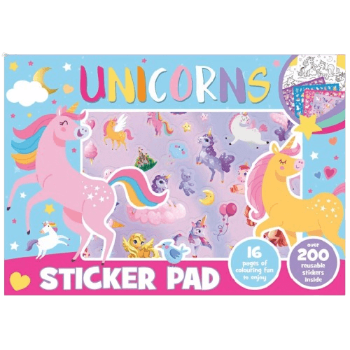 Unicorn Colouring Pages Sticker Pad with 200 Reusable Stickers