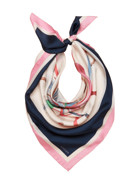 Joules Bloomfield Cream & Navy Printed Square 100% Silk Scarf