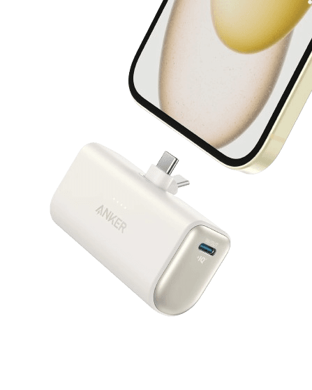 Anker Nano Power Bank, 5,000mAh with Built-In Foldable USB-C Connector - Shell White