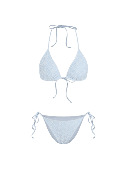 Cider Cotton-blend Geometric Floral Lace Halter Neck Triangle Bikini Set