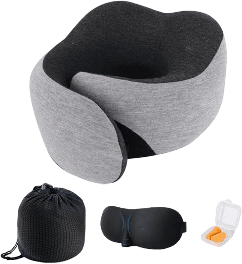 Neck Travel Pillow, Memory Foam with Eye Cover and Earplugs