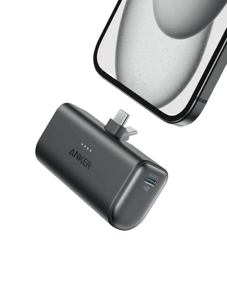 Anker Nano Power Bank, 5,000mAh with Built-In Foldable USB-C Connector - Black Stone