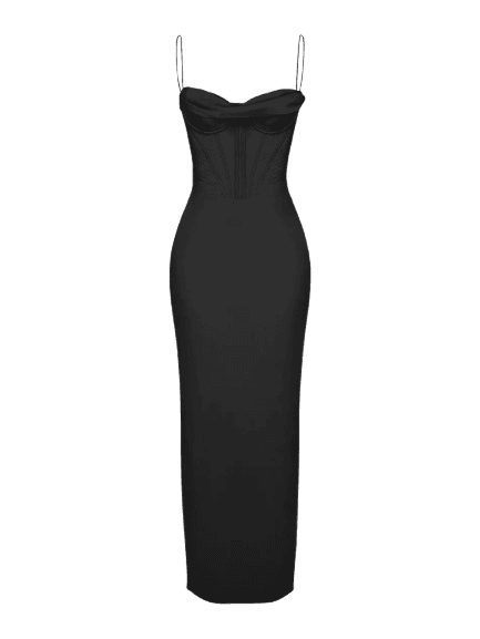 HOUSE OF CB Charmaine Corset Satin Maxi Dress - Black