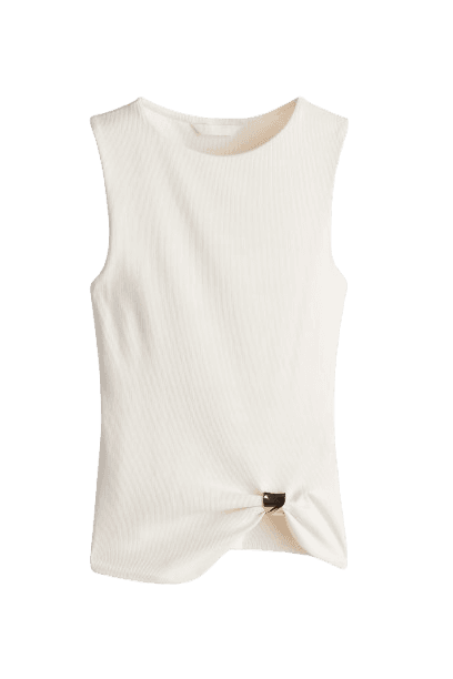 H&M Draped-detail Ribbed Top Cream