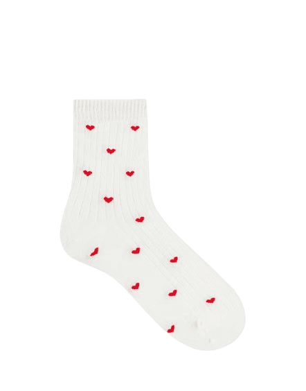 JDY heart detail ribbed socks in white