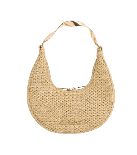 Maniere De Voir Sadie in Natural Raffia Crescent Bag
