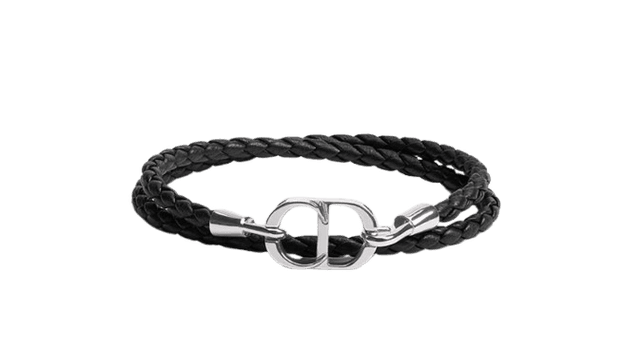 Dior CD Icon Braided Leather Double Bracelet Black Lambskin and Silver-Finish Brass