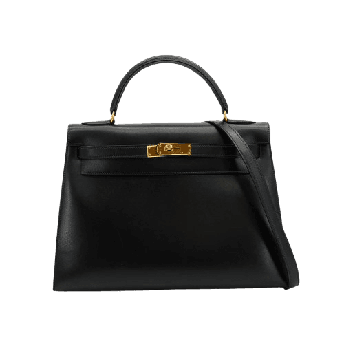 Pre-loved Hermes Kelly 32 Sellier Black Box Calf Leather Gold Hardware