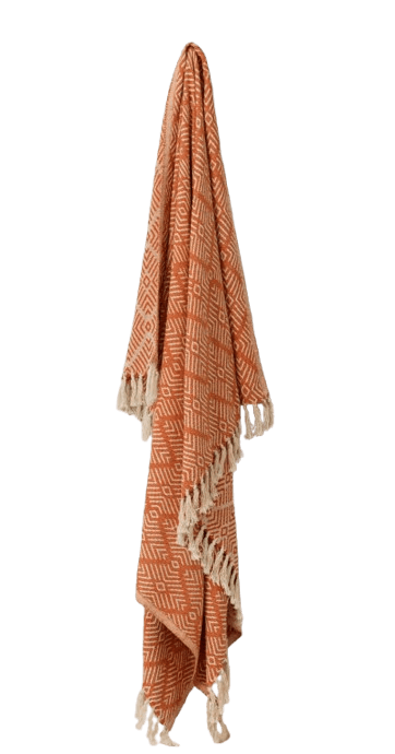Diamond Pattern Cotton Throw - Burnt Orange