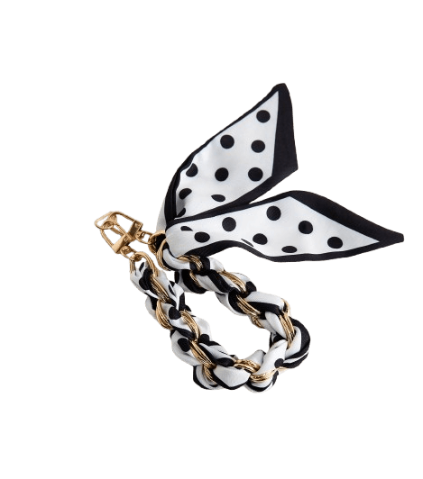 Black Polka Dot Scarf and Chain Phone Strap