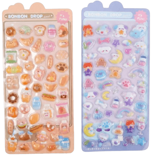 3D Autocollant Sticker Set, Mini Puffy Reusable Stickers, 2 Sheets Decorative