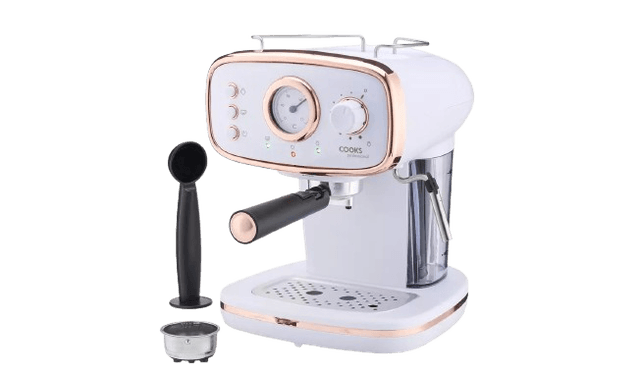 Cooks Professional Retro Espresso Machine 1.2L with Steam Wand - White/Copper
