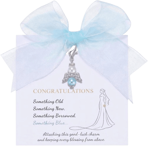 Something Blue for Bride - Angel Charm Gift with Keepsake Card & Ribbon