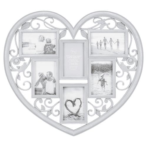 Vintage Grey Heart 6 Multi Aperture Frame