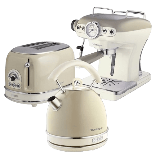 Ariete ARPK16 Vintage Retro Dome Kettle, Toaster & Espresso Coffee Machine Set, Cream