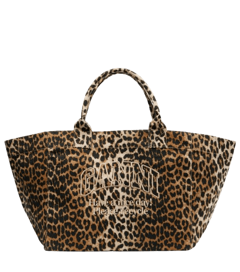 Ganni Large leopard-print canvas tote bag