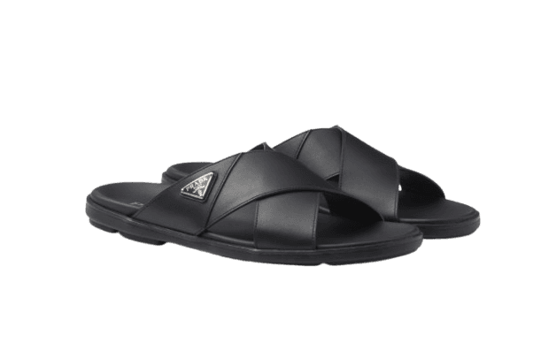 Prada Leather crisscross slides