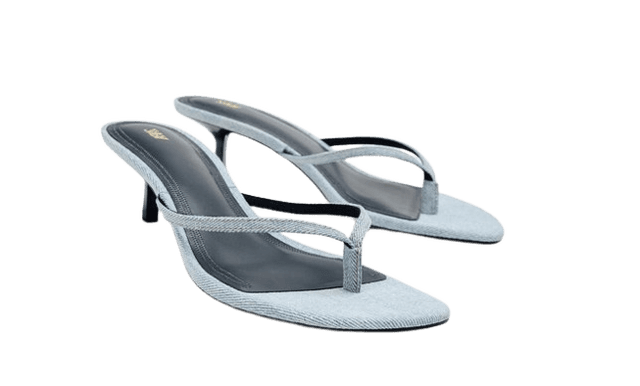 Zara Denim Kitten-Heel Sandals