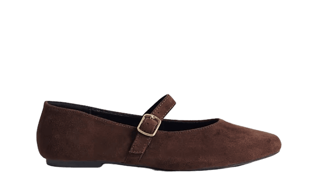 SEQWL Iris faux suede high vamp ballet flats in chocolate brown