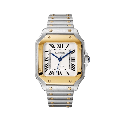 Cartier Santos De Cartier Watch Medium Model, Automatic Movement, Yellow Gold, Steel