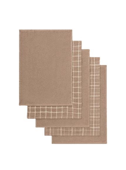 Natural Check Terry Cotton Tea Towels - Set of 5