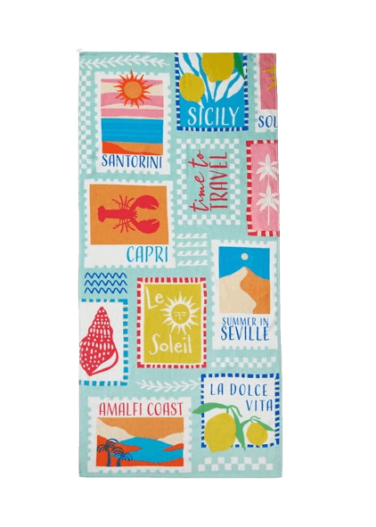 Catherine Lansfield Postcards Cotton Beach Towel Sage Green